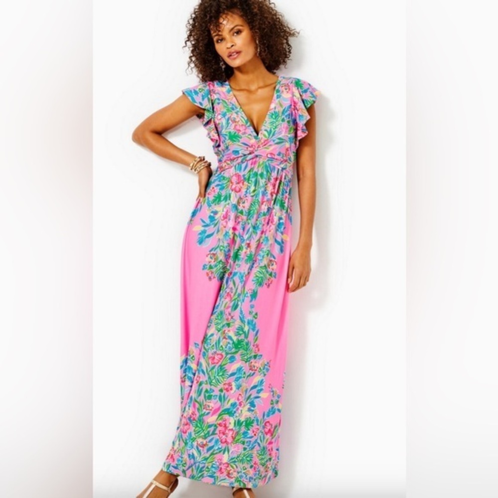Lilly Pulitzer Lilly Pulitzer Verona Flutter Sleeve Maxi Dress in Havana Pink 4